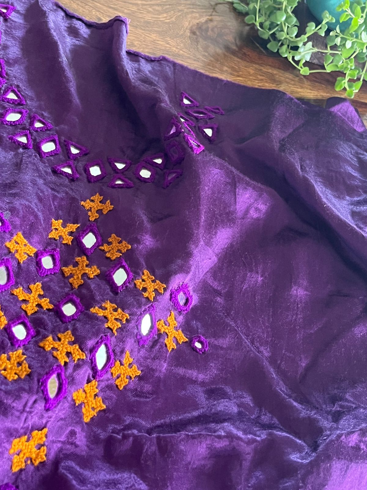 Mirror work embroidery Kurta from Kutch on Mashru Silk