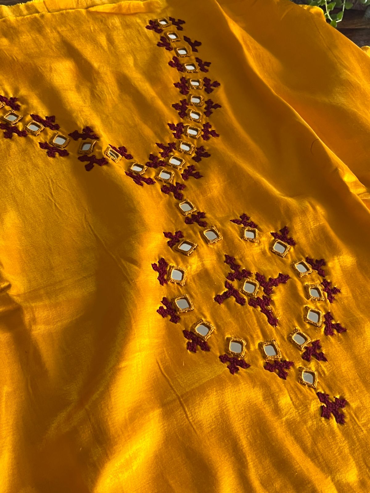 Mirror work embroidery Kurta from Kutch on Mashru Silk