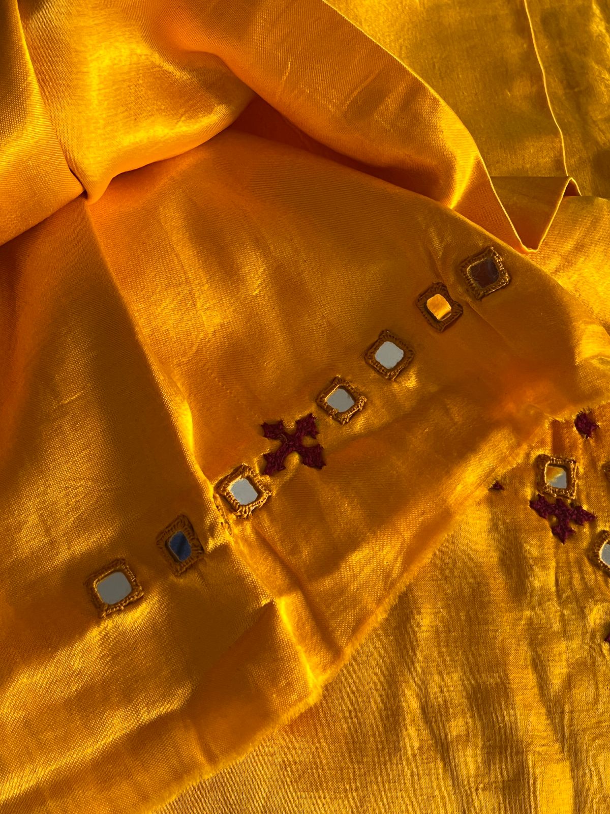 Mirror work embroidery Kurta from Kutch on Mashru Silk