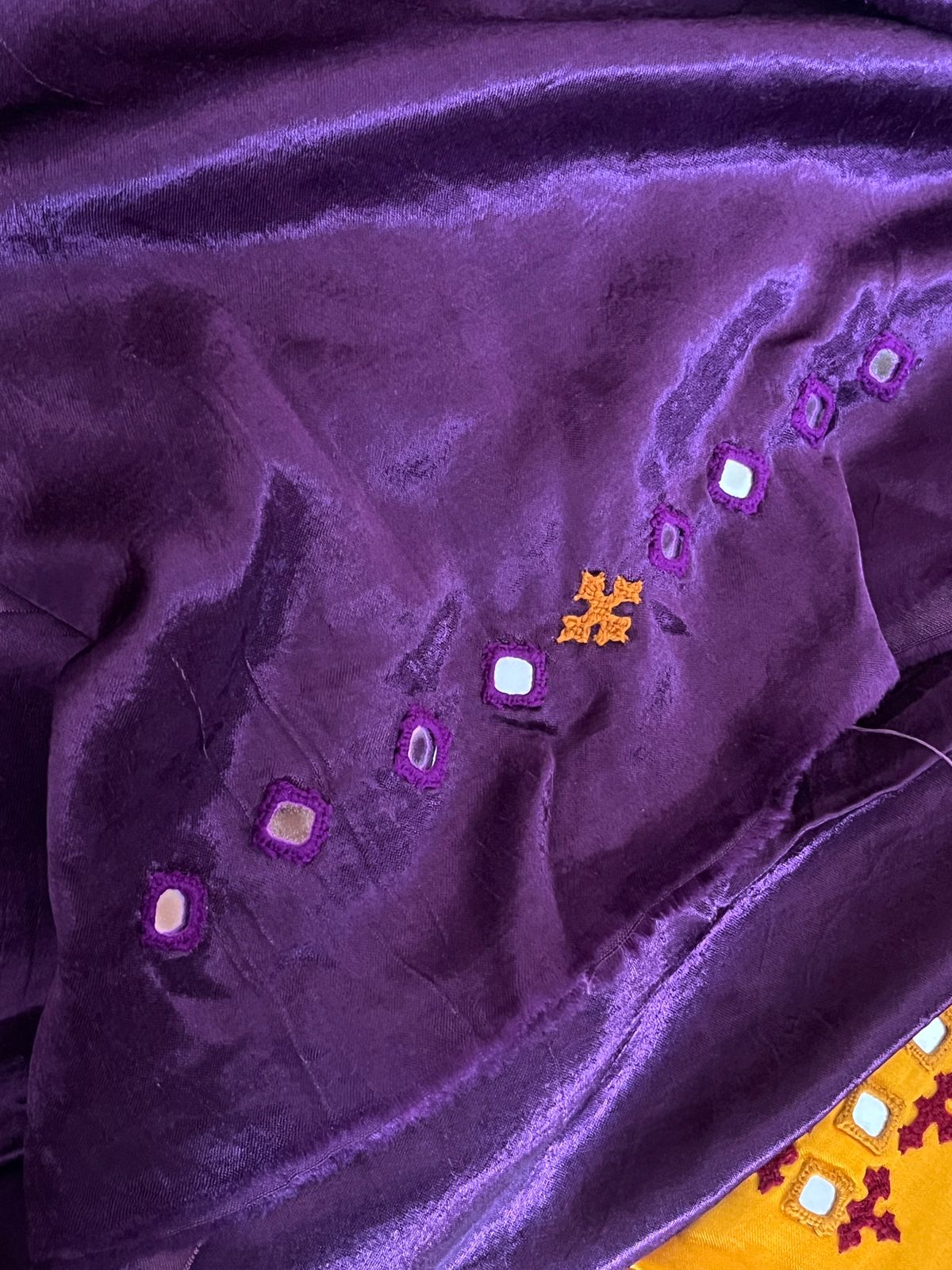 Mirror work embroidery Kurta from Kutch on Mashru Silk