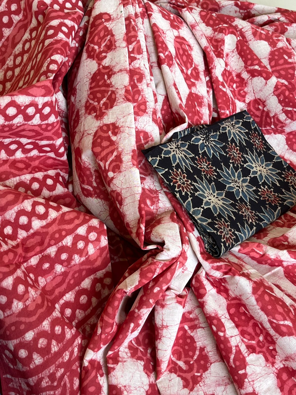 Pure Mul cotton sarees with handblock print - Red and White