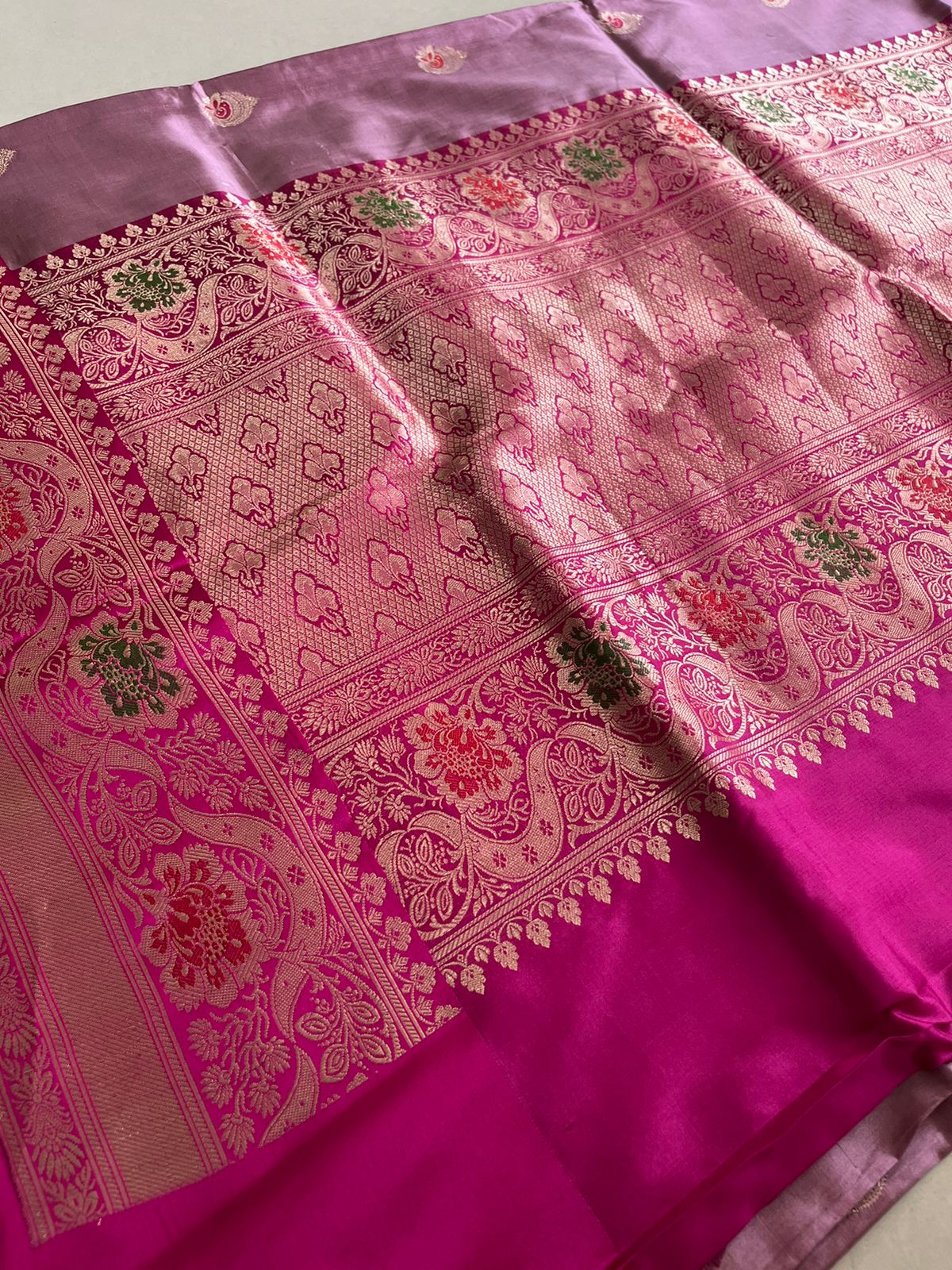 Pure Handloom Banarasi Katan Silk saree - Onion Pink with Magenta