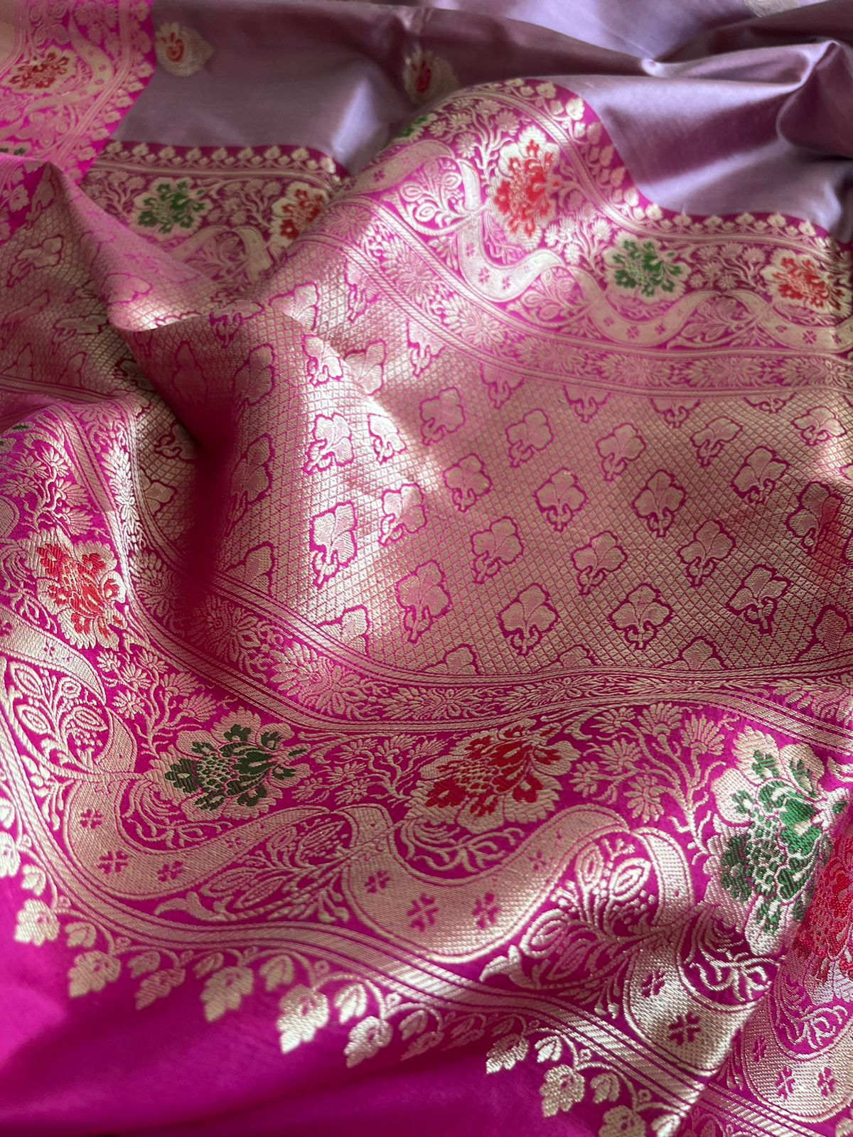 Pure Handloom Banarasi Katan Silk saree - Onion Pink with Magenta