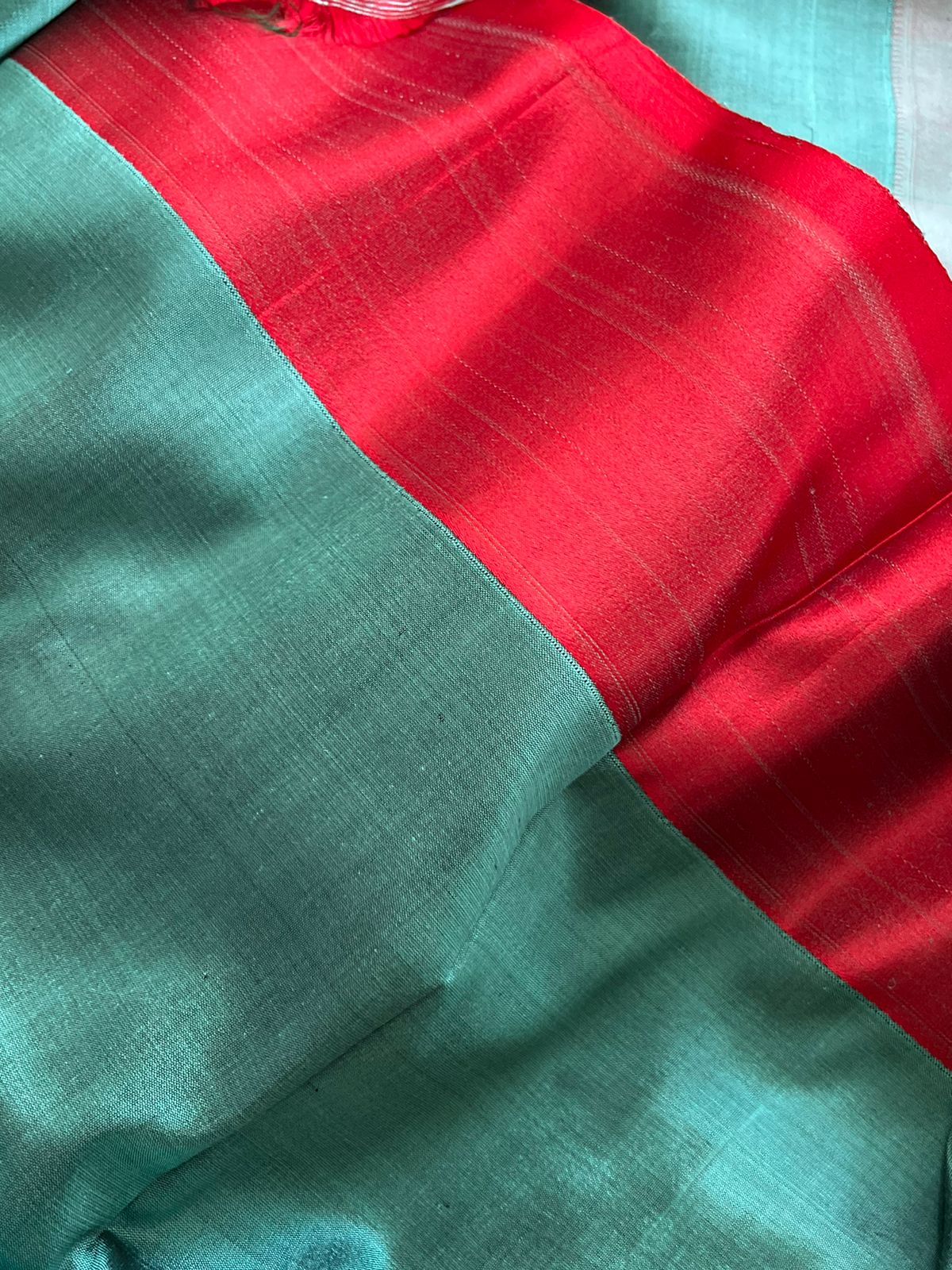 Pure Handloom Banarasi Katan Silk saree - Teal with Red
