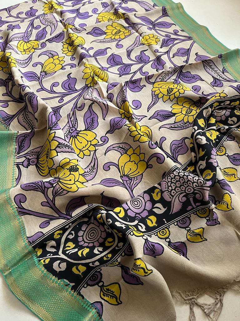 Bangalore Silk Kalamkari Handpainted Dupatta