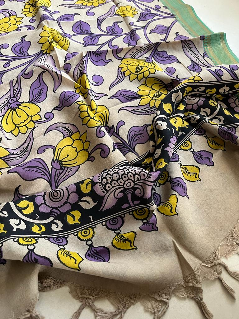 Bangalore Silk Kalamkari Handpainted Dupatta
