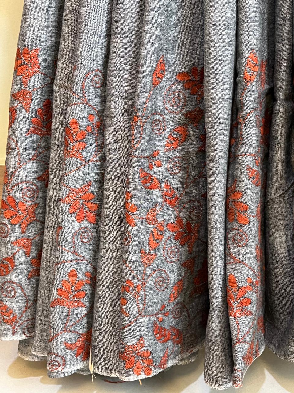 Pure Khesh cotton saree with Kantha hand embroidery