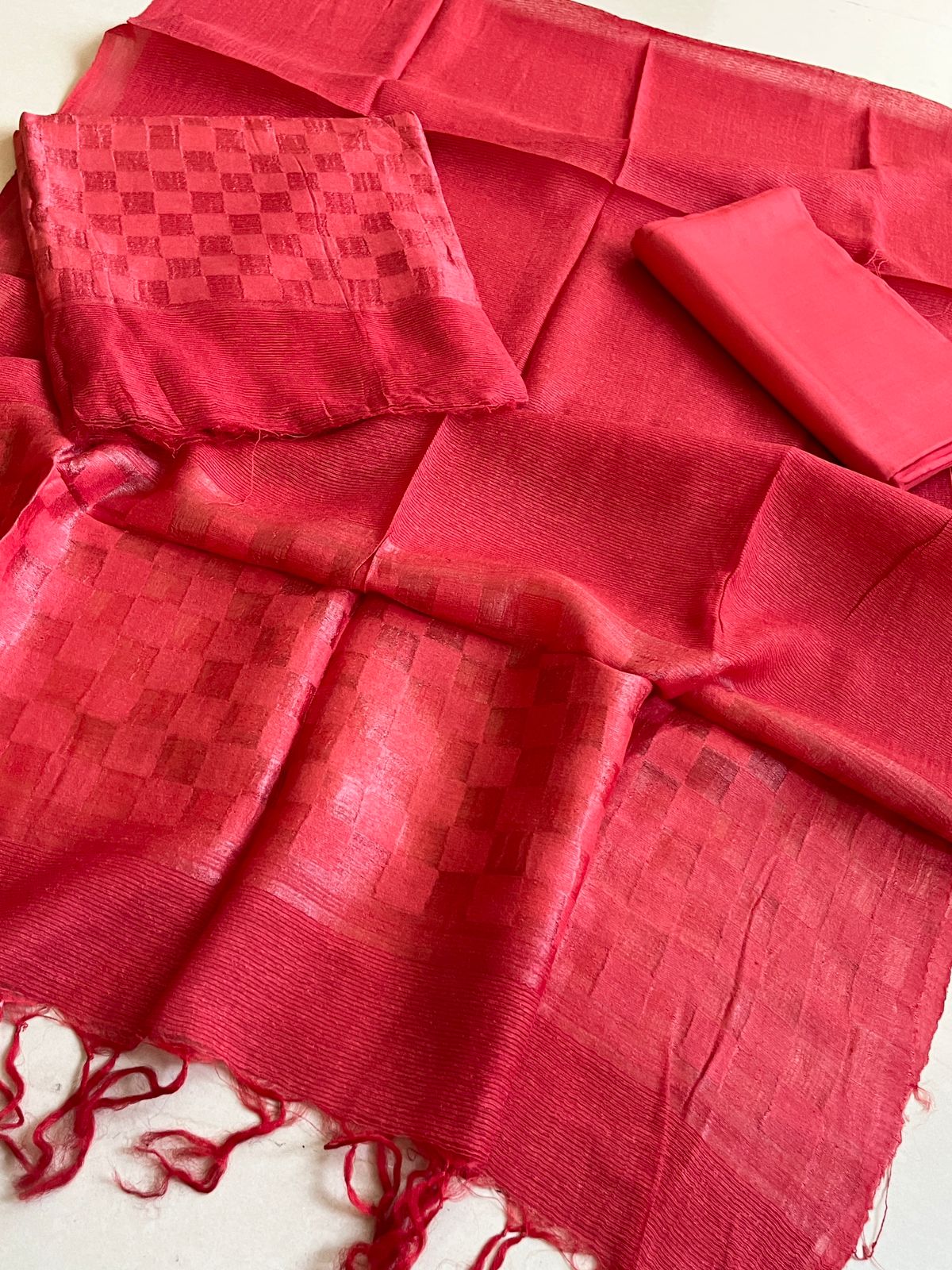 Pure Tussar Silk Handwoven Suits - Red