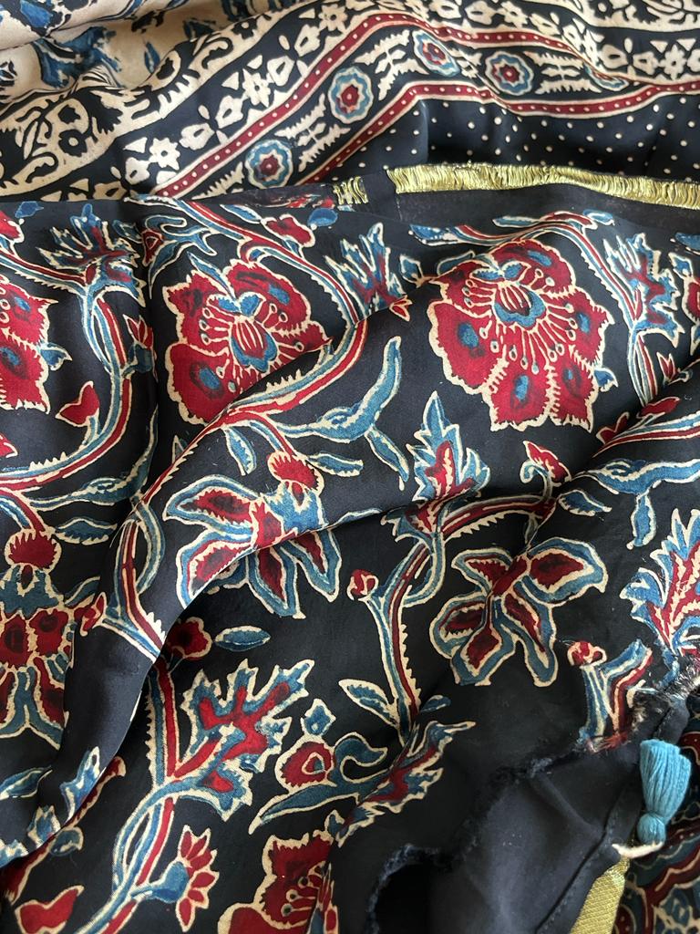 Beautiful handblock printed AJRAKH Modal Silk Saree