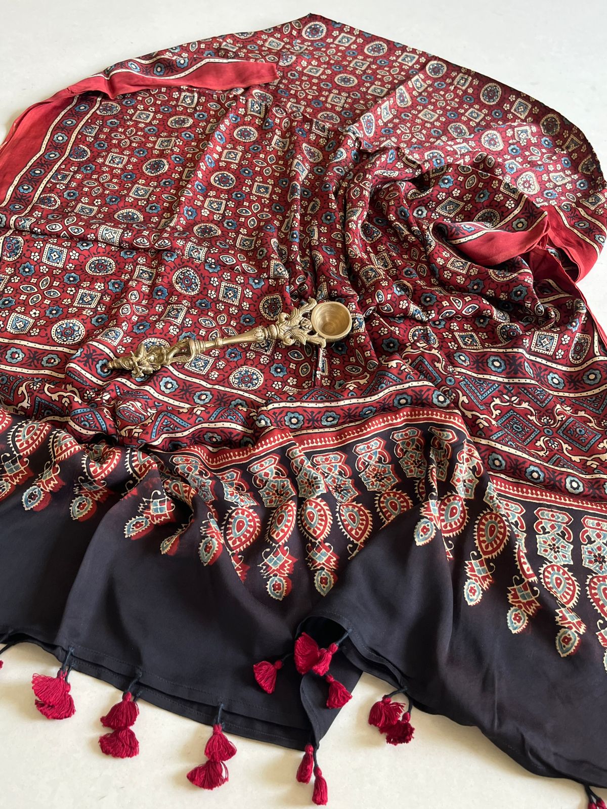 Beautiful handblock printed Modal Silk Dupattas- Red