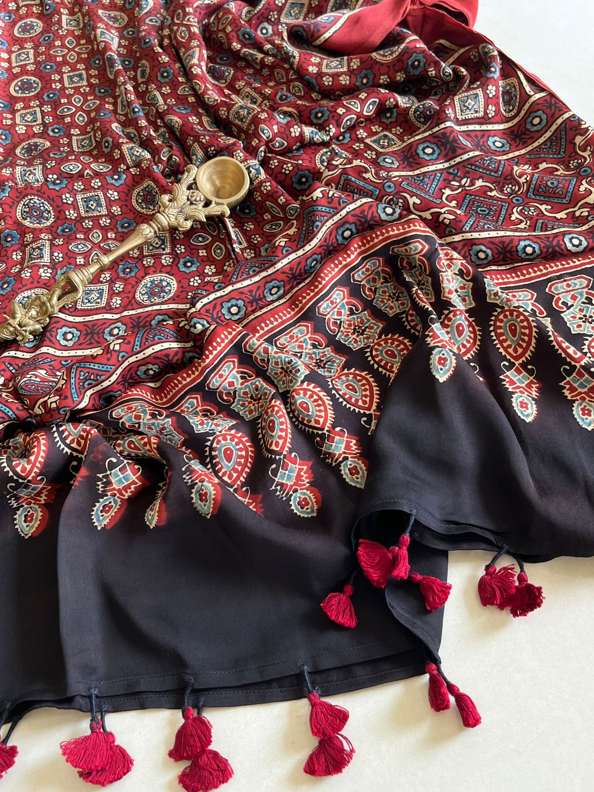 Beautiful handblock printed Modal Silk Dupattas- Red