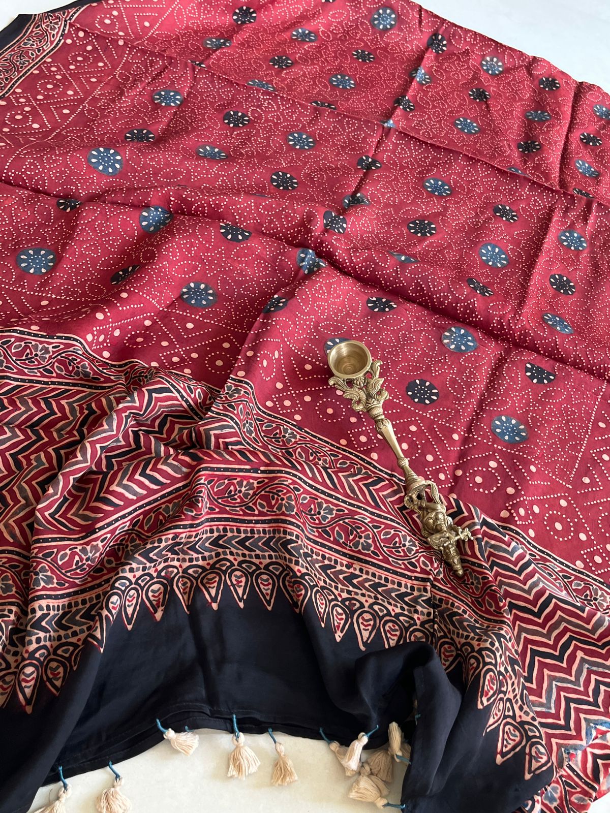 Beautiful handblock printed Modal Silk Dupattas- Red