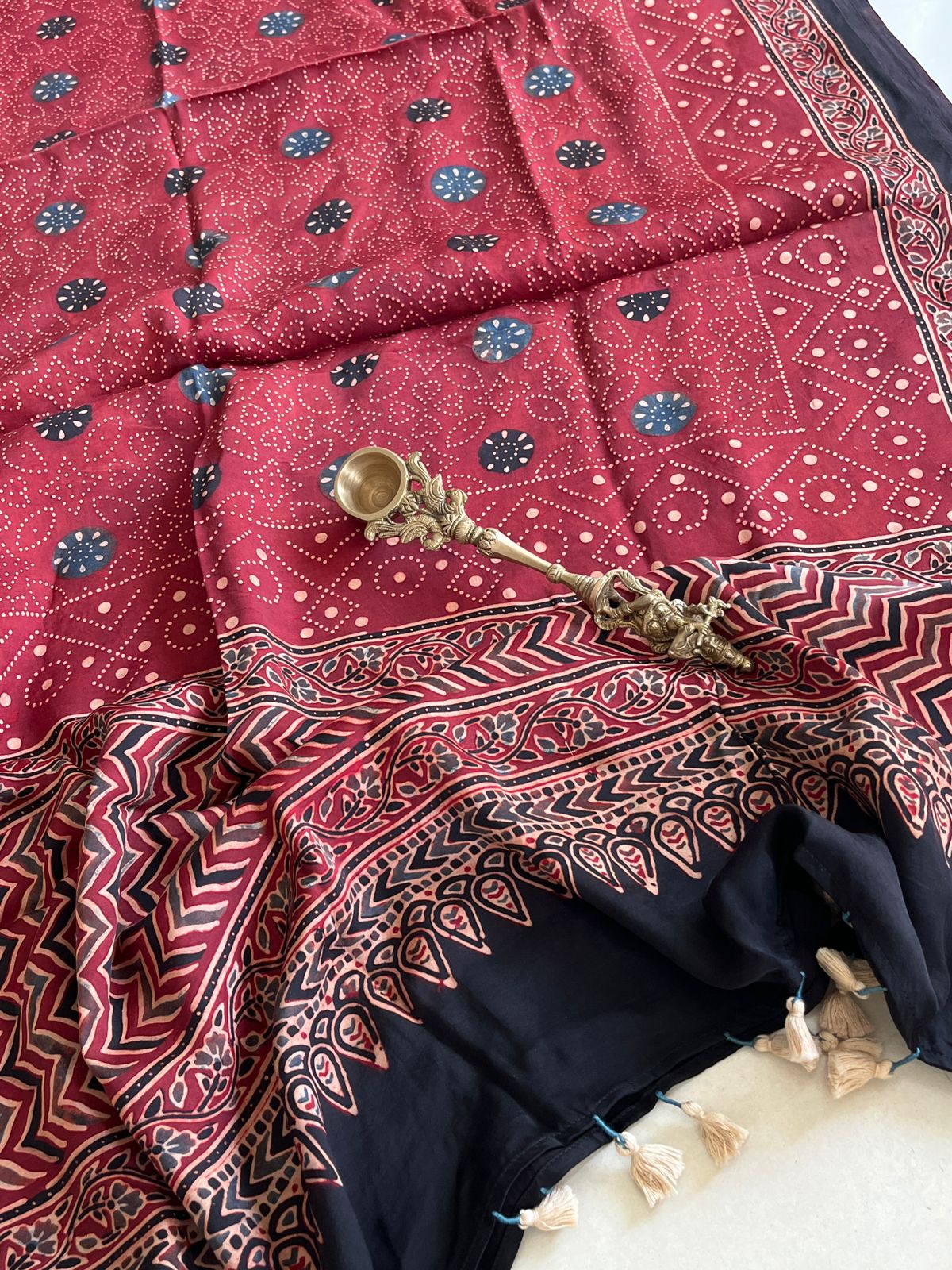 Beautiful handblock printed Modal Silk Dupattas- Red