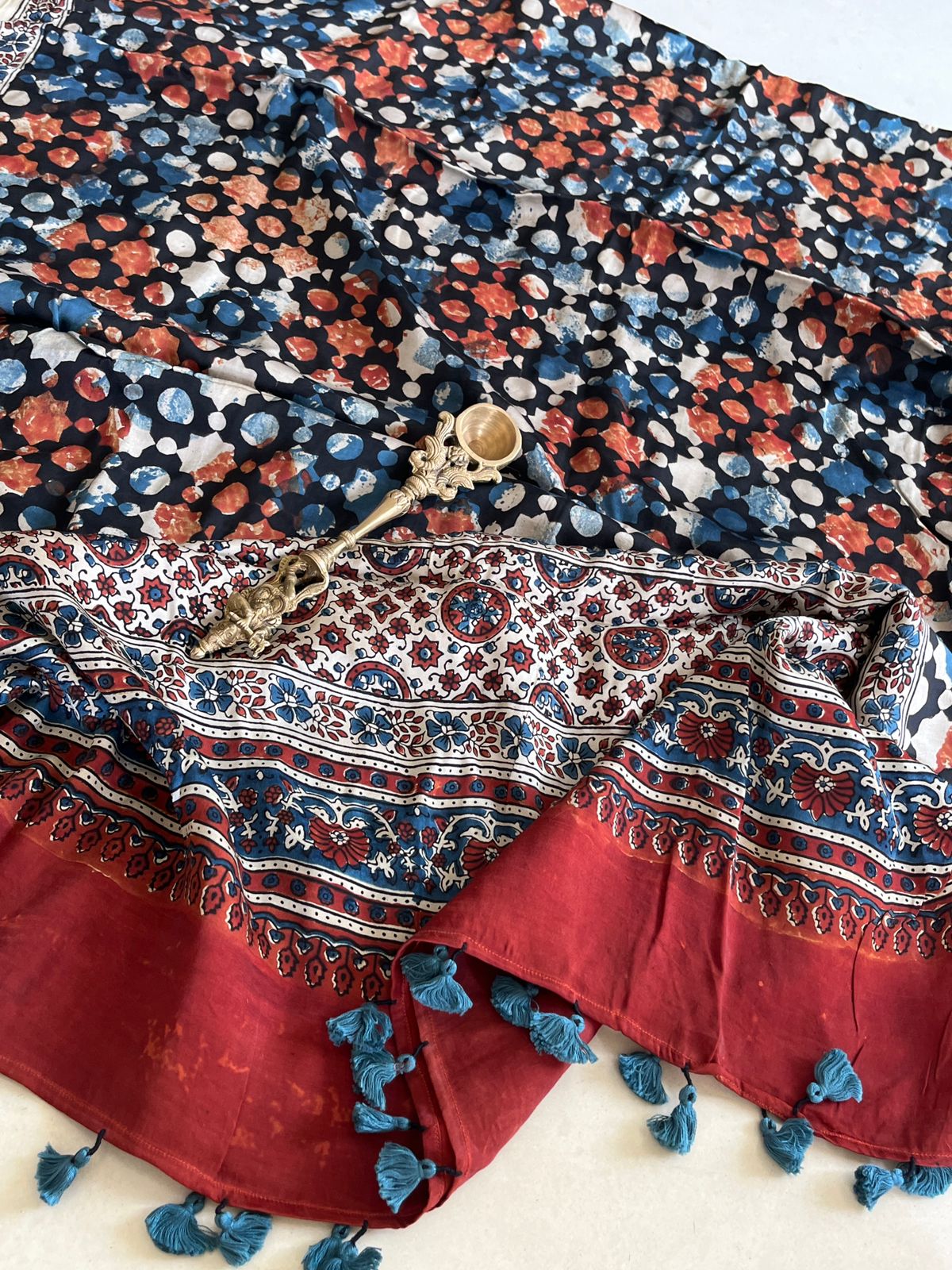 Beautiful handblock printed Modal Silk Dupattas- Multicolour