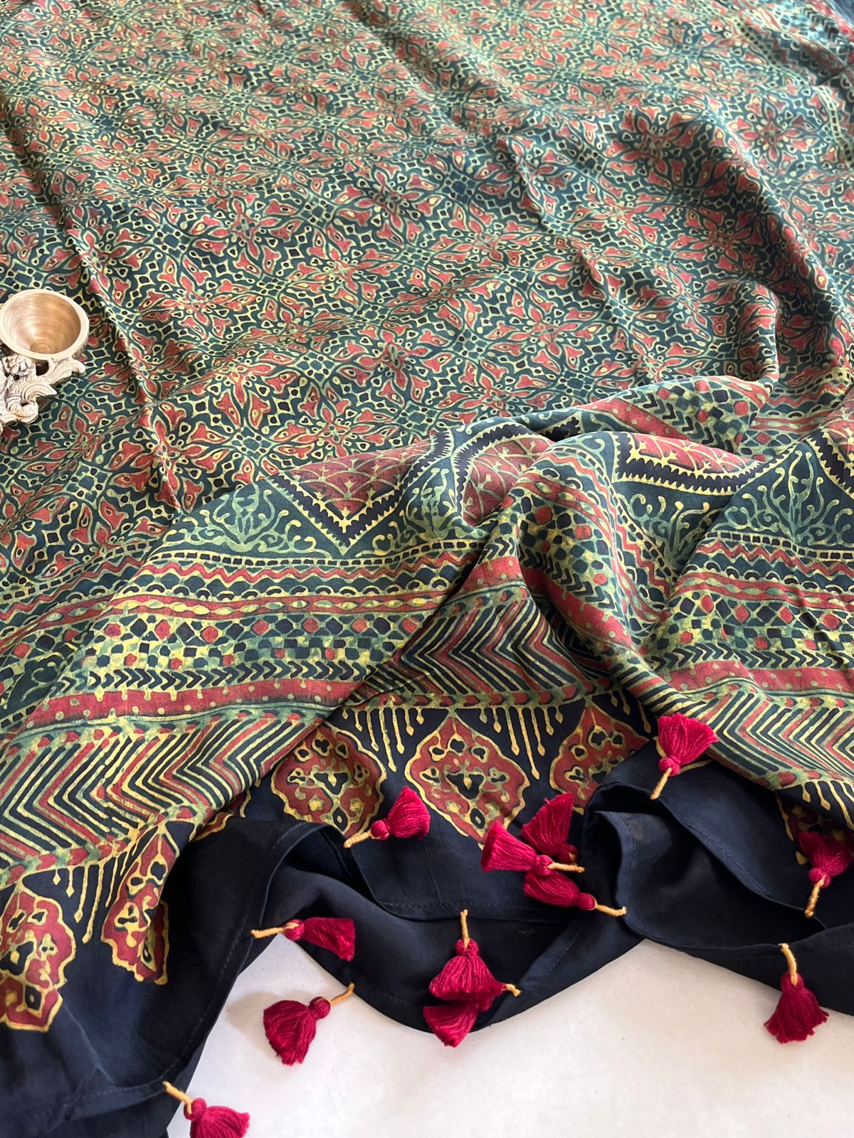 Beautiful handblock printed Modal Silk Dupattas- Green