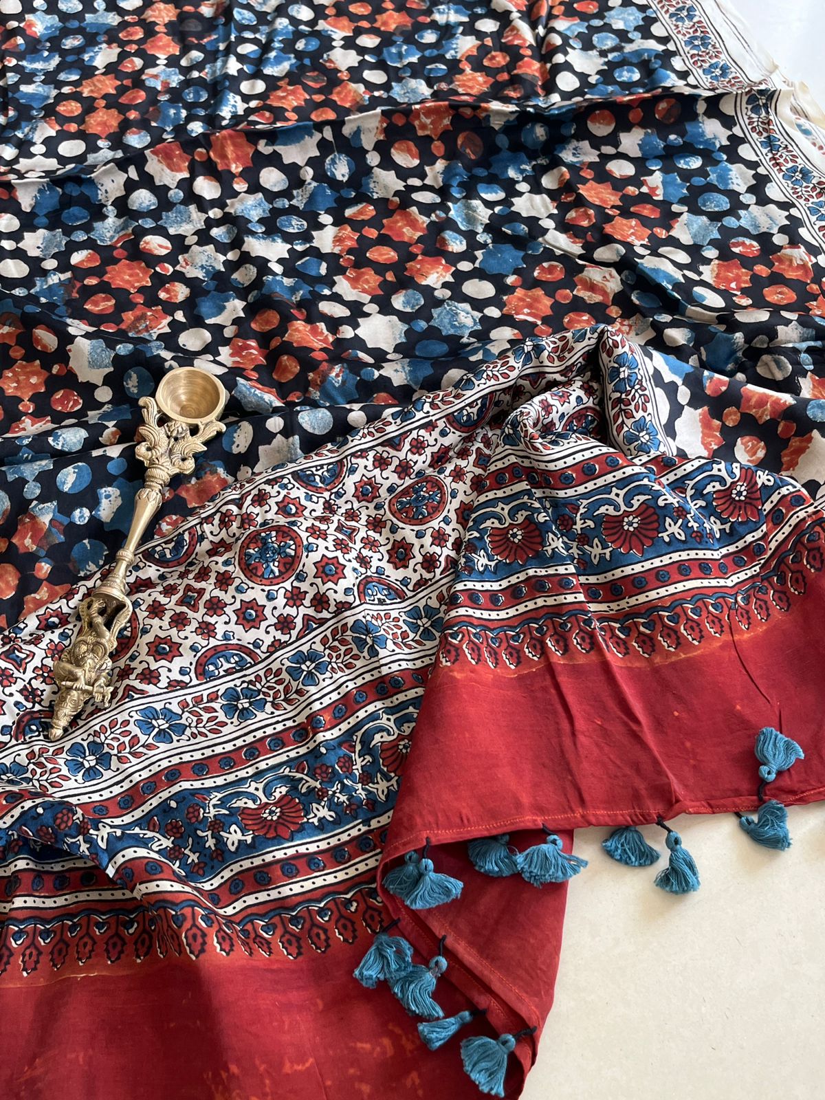 Beautiful handblock printed Modal Silk Dupattas- Multicolour