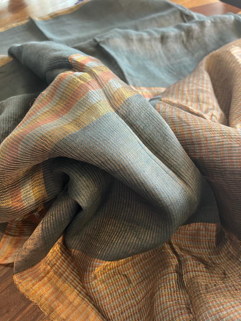 Handwoven Linen Zari weaving saree