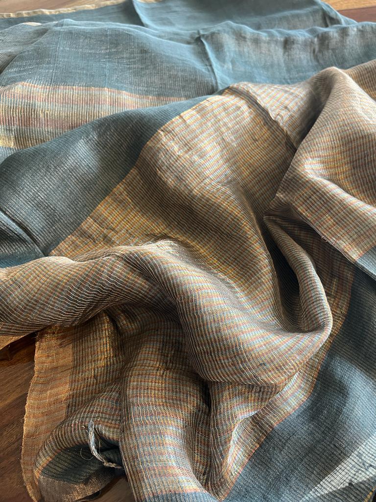 Handwoven Linen Zari weaving saree