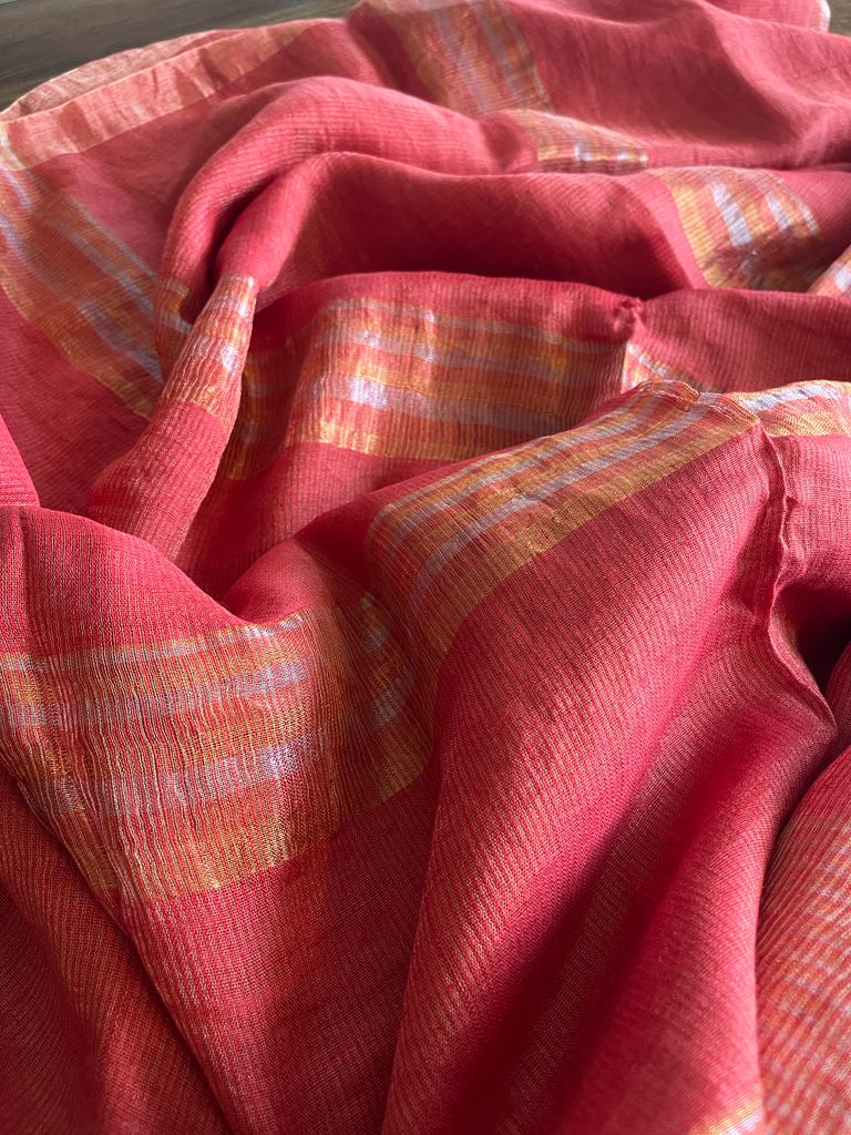 Handwoven Linen Zari weaving saree