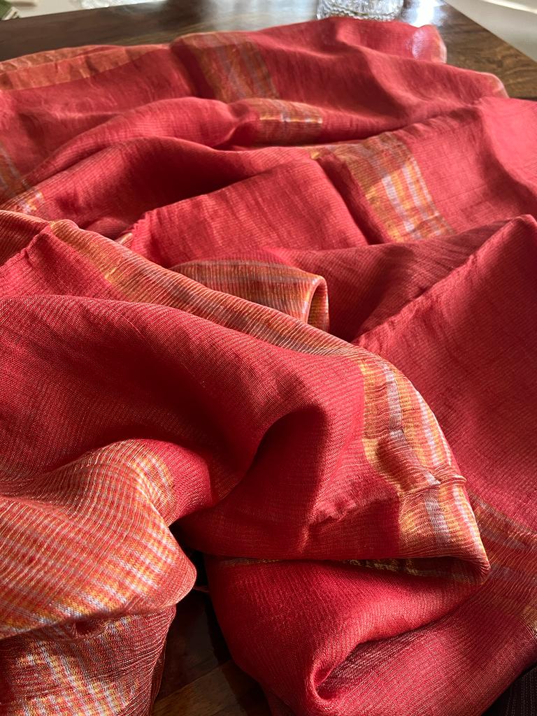 Handwoven Linen Zari weaving saree