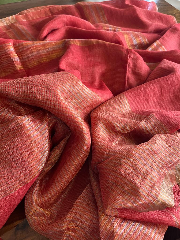 Handwoven Linen Zari weaving saree