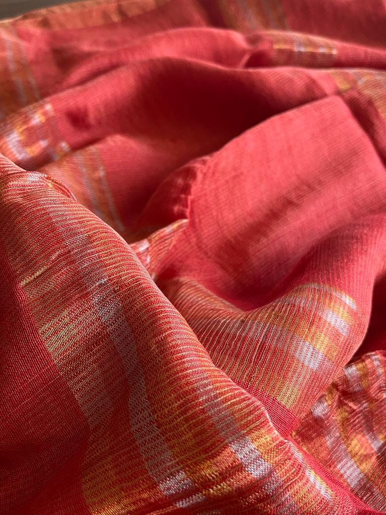 Handwoven Linen Zari weaving saree