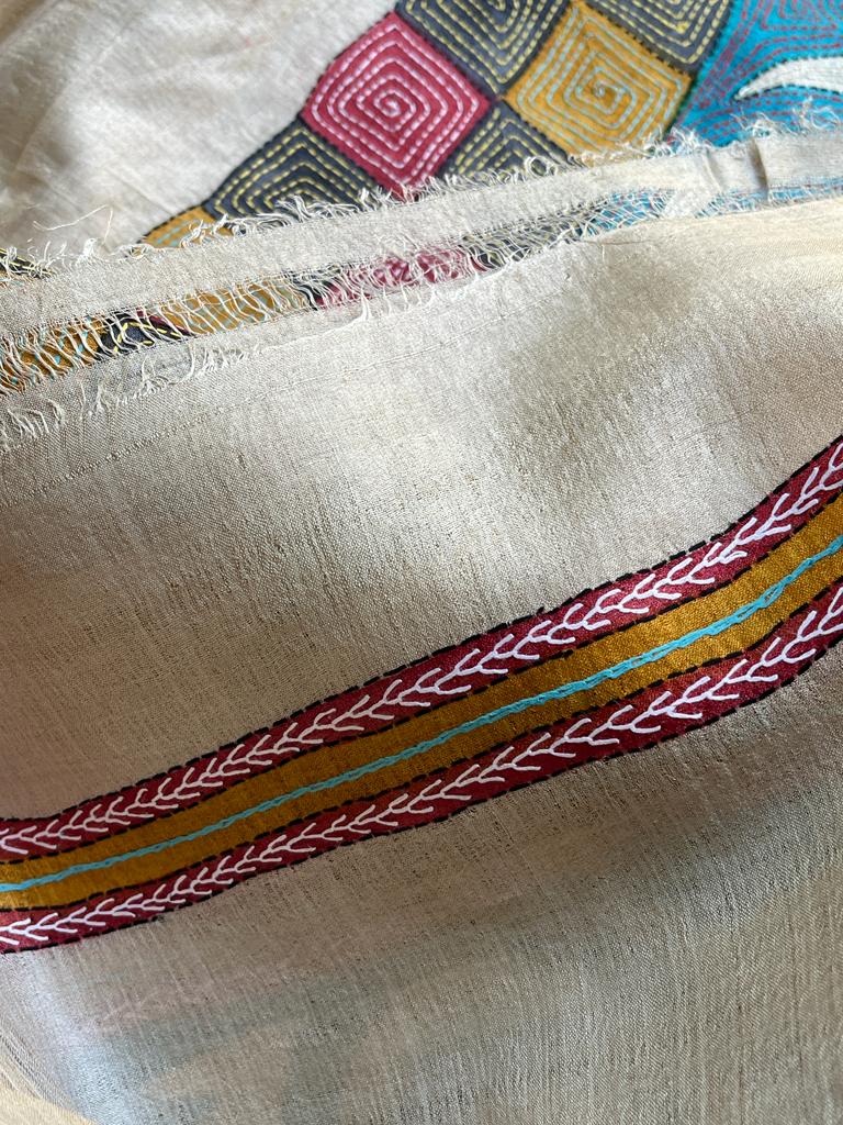 Pure Tussar Silk Handwoven saree with Hand Kantha Embroidery
