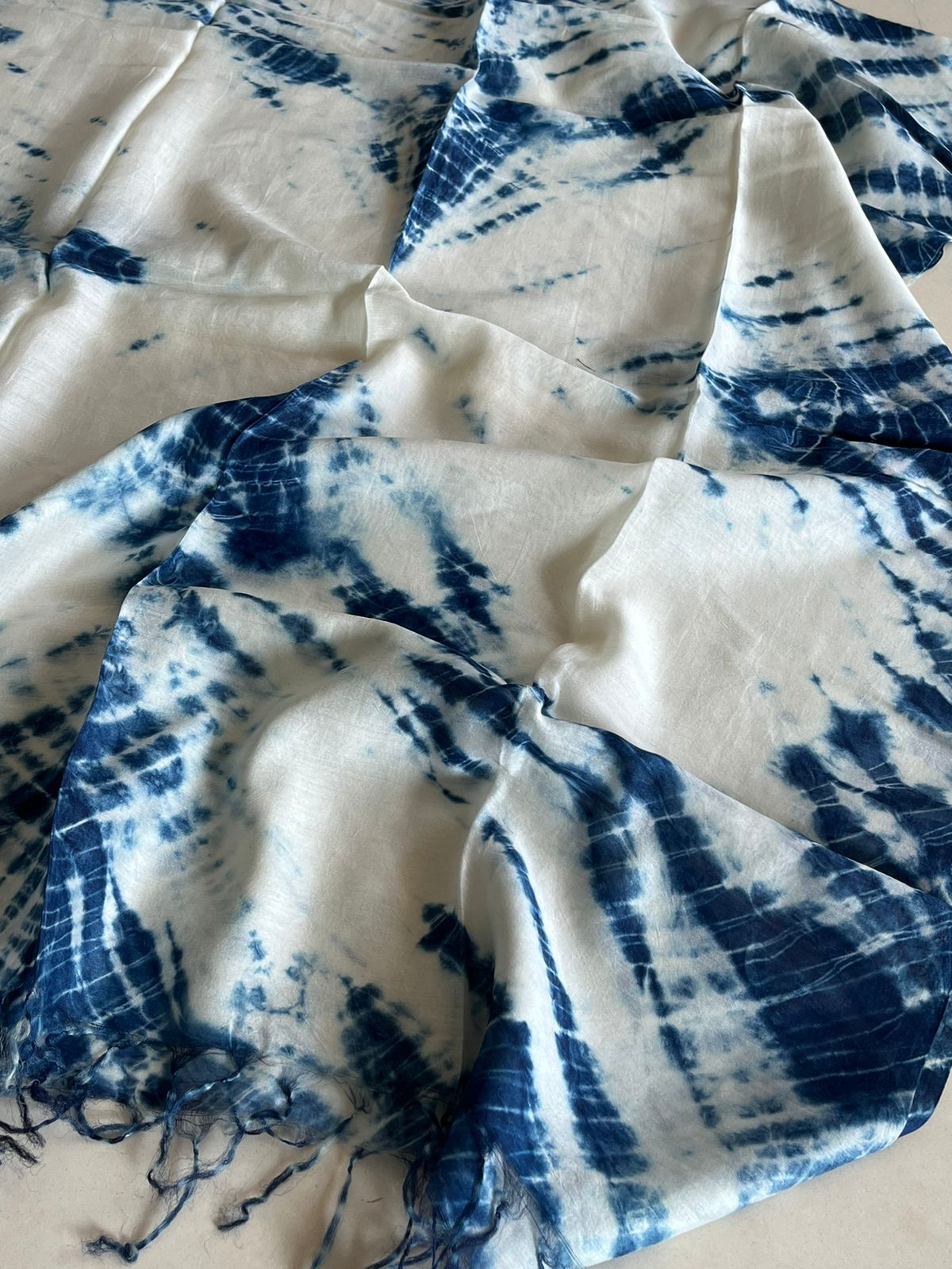 Lightweight Pure Chanderi cotton Silk Shibori Dupatta done with Indigo dye