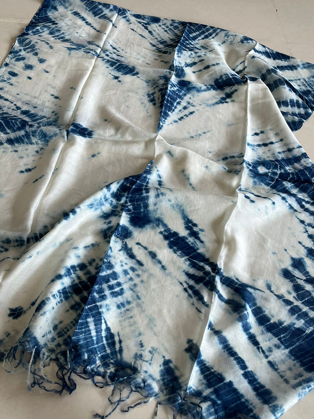 Lightweight Pure Chanderi cotton Silk Shibori Dupatta done with Indigo dye