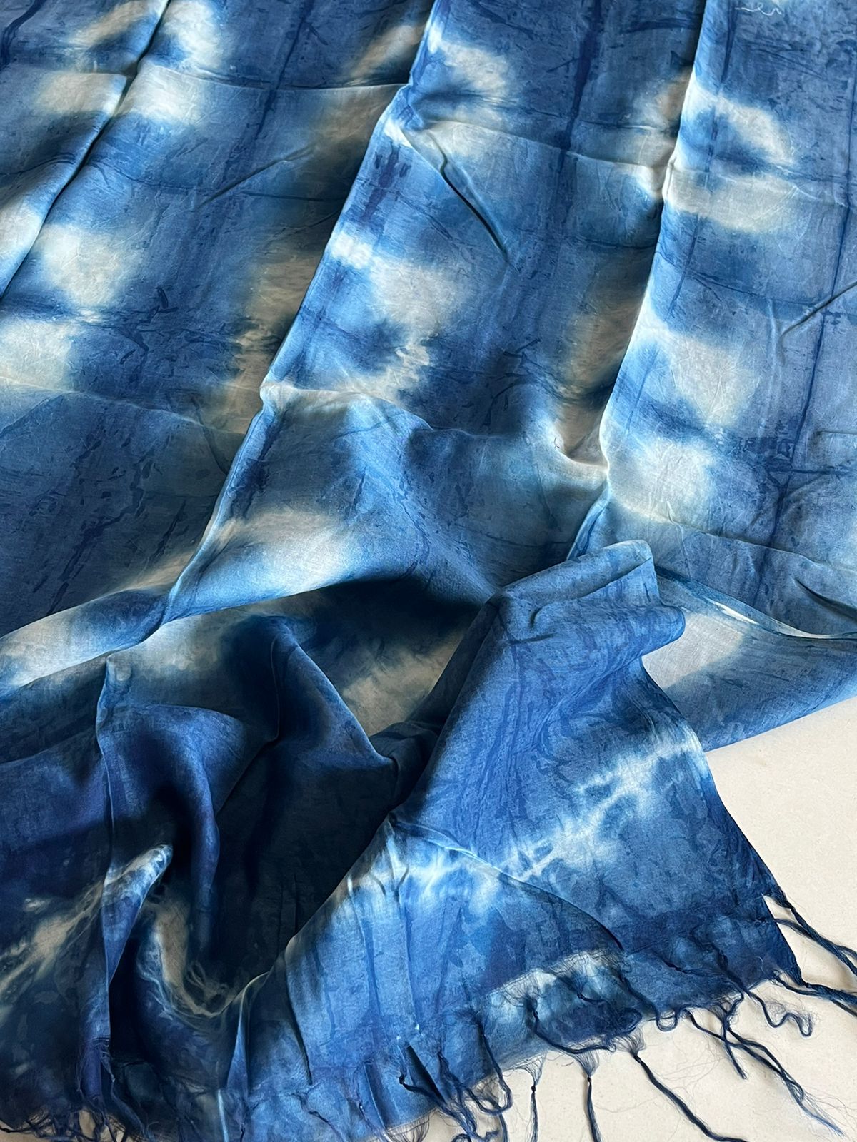 Lightweight Pure Chanderi cotton Silk Shibori Dupatta done with Indigo dye