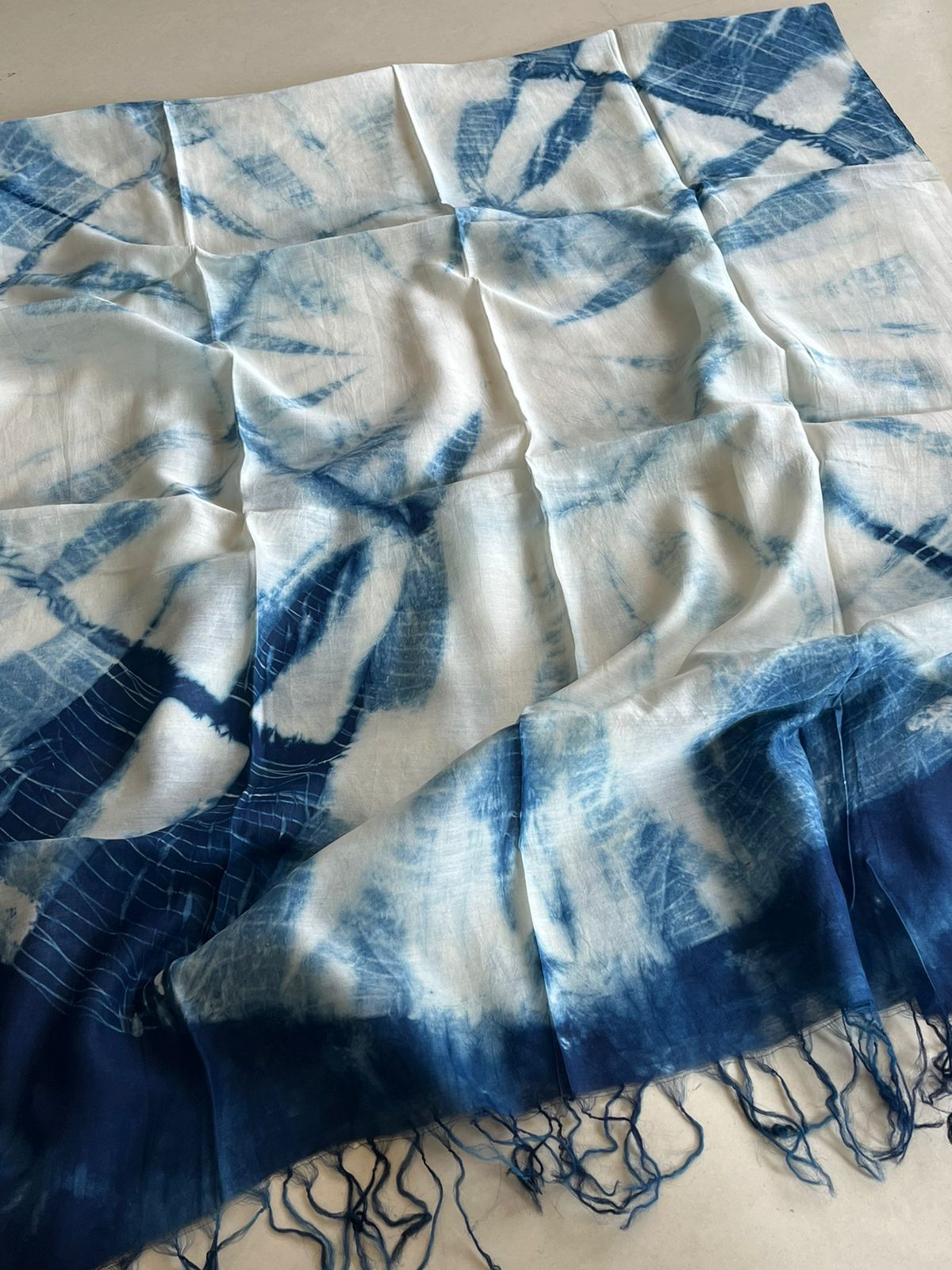 Lightweight Pure Chanderi cotton Silk Shibori Dupatta done with Indigo dye