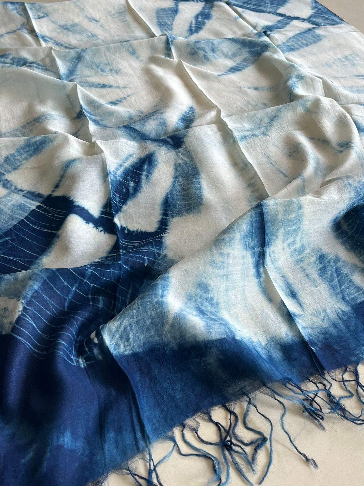 Lightweight Pure Chanderi cotton Silk Shibori Dupatta done with Indigo dye