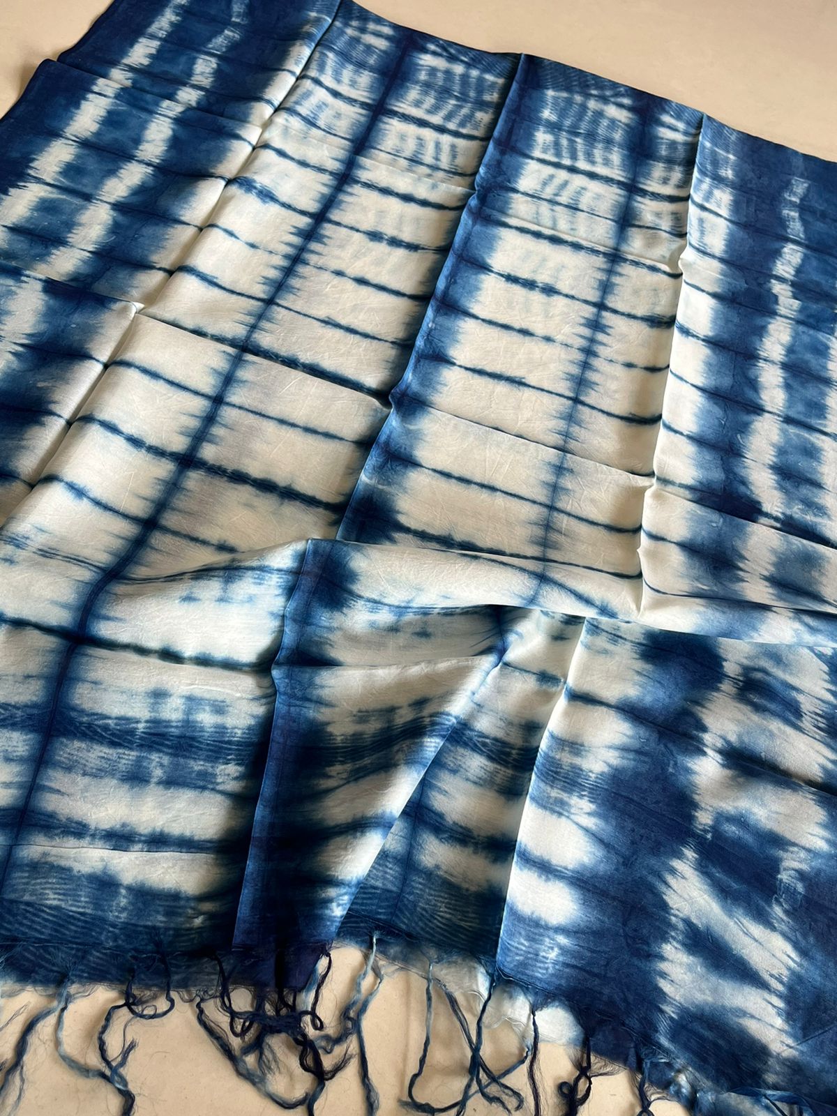 Lightweight Pure Chanderi cotton Silk Shibori Dupatta done with Indigo dye