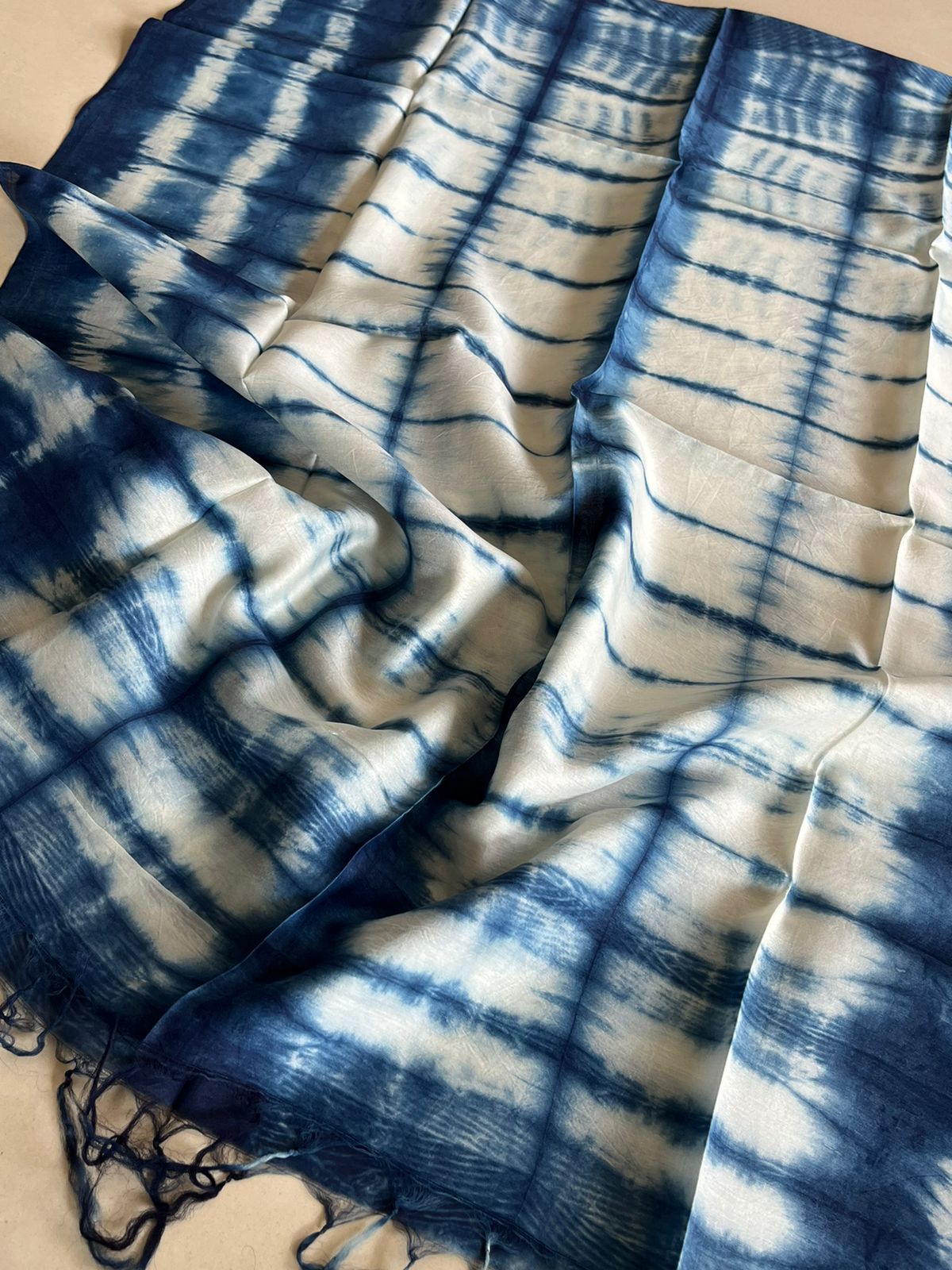 Lightweight Pure Chanderi cotton Silk Shibori Dupatta done with Indigo dye