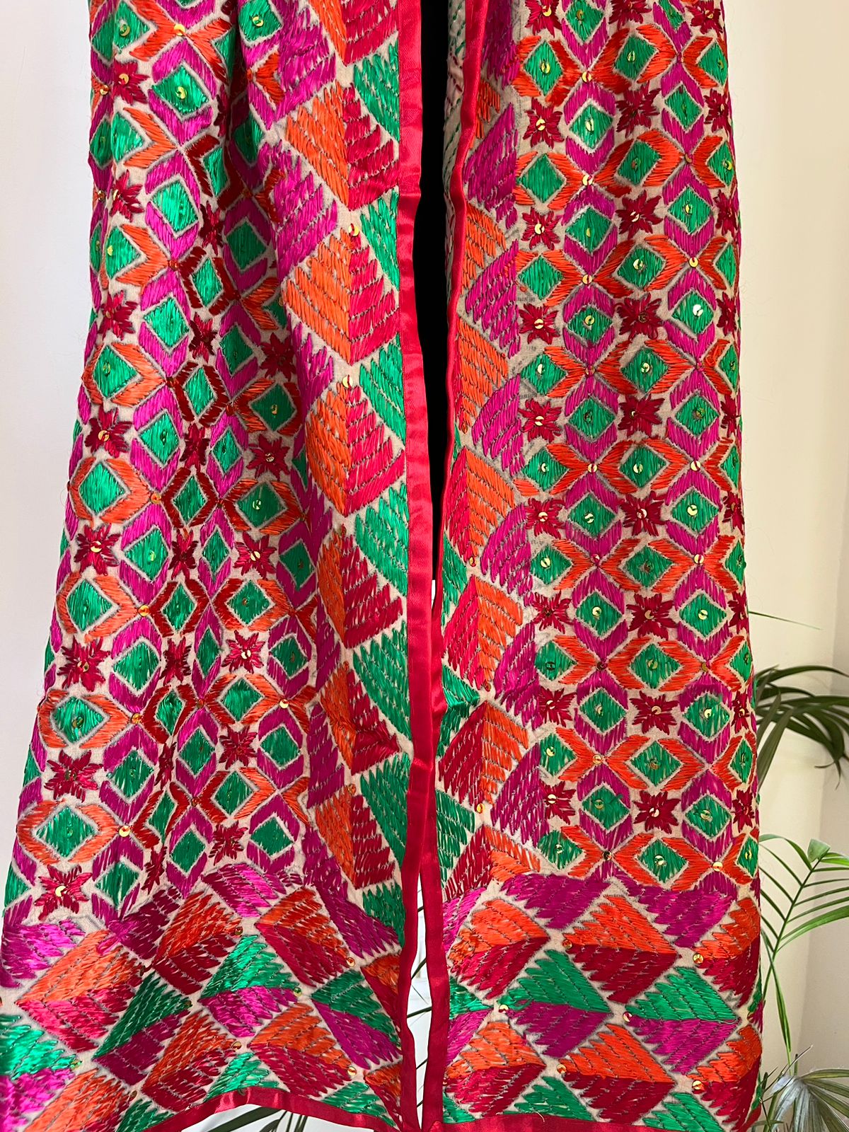 Handcrafted Phulkari Hand Embroidered Pure Khaddar cotton Stoles