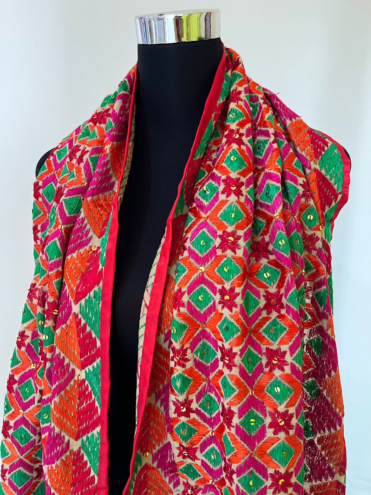 Handcrafted Phulkari Hand Embroidered Pure Khaddar cotton Stoles