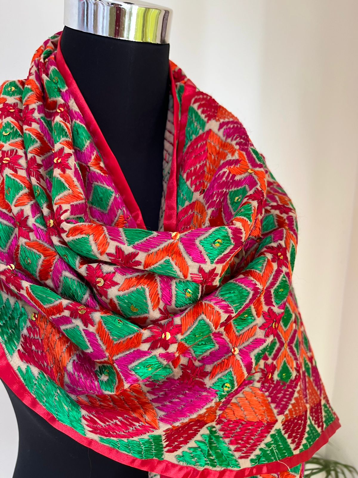 Handcrafted Phulkari Hand Embroidered Pure Khaddar cotton Stoles