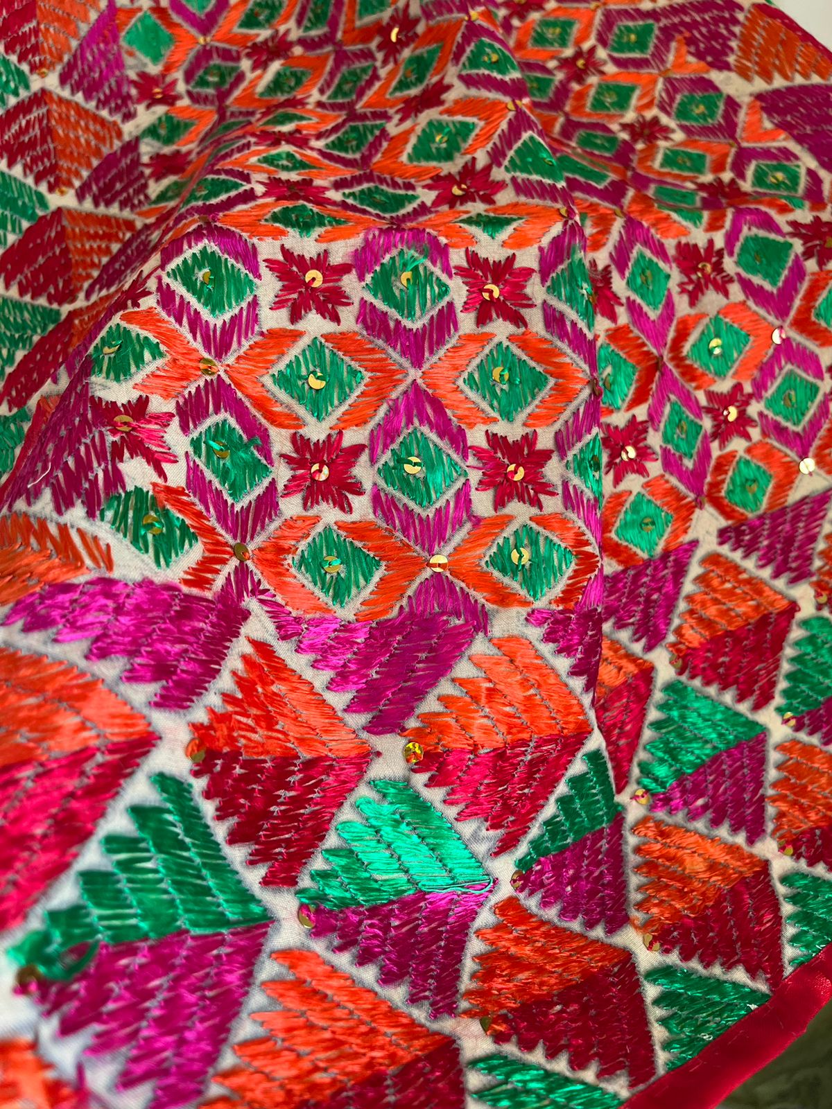Handcrafted Phulkari Hand Embroidered Pure Khaddar cotton Stoles
