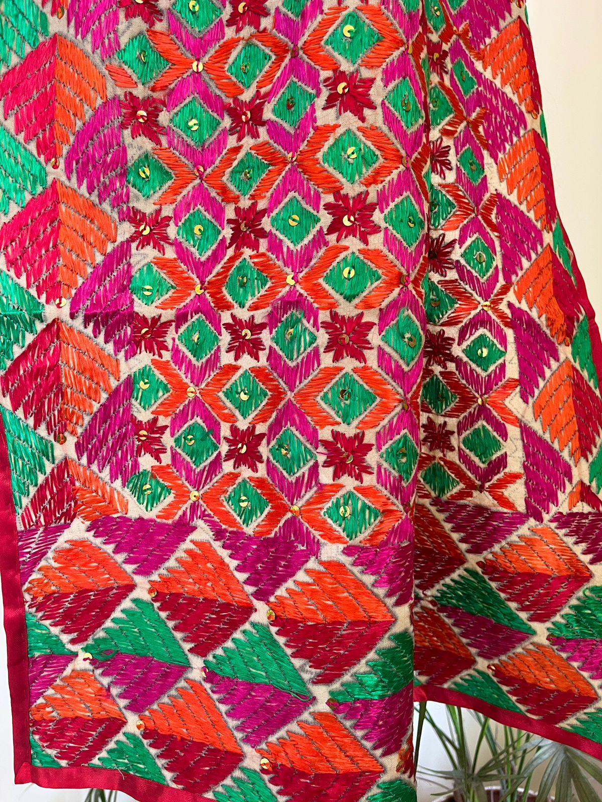Handcrafted Phulkari Hand Embroidered Pure Khaddar cotton Stoles