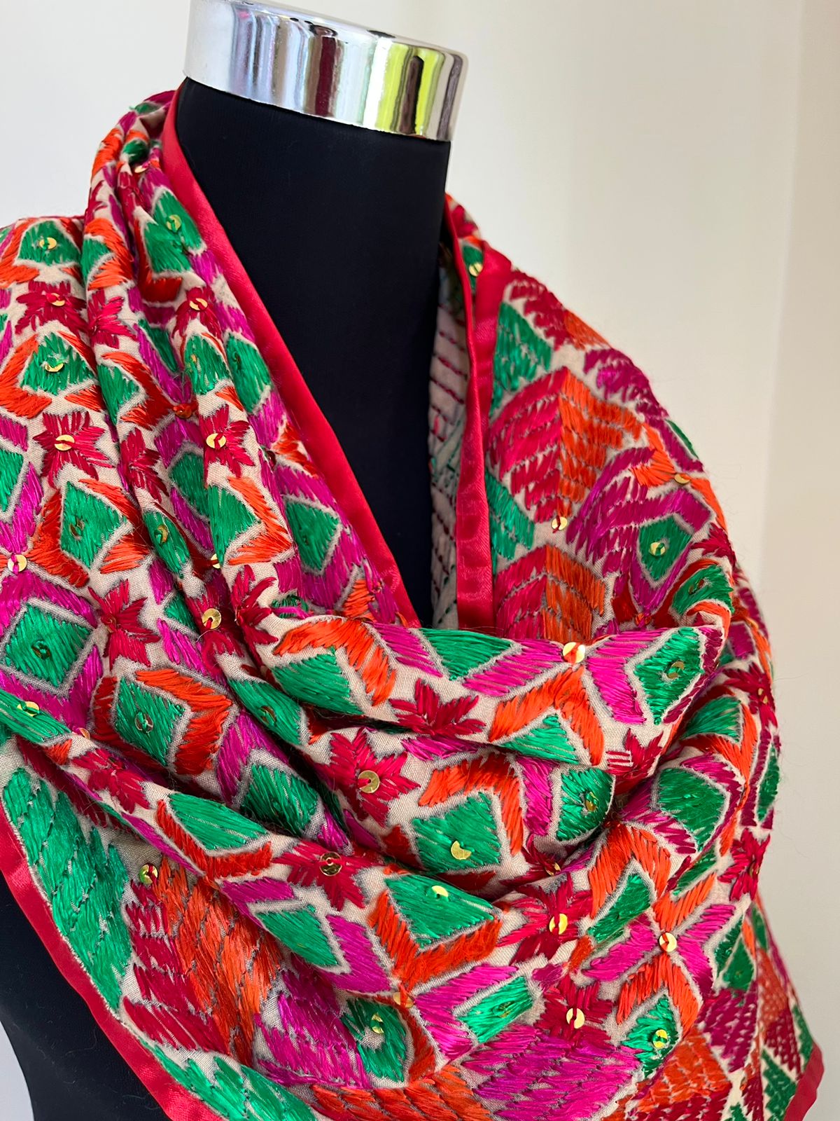 Handcrafted Phulkari Hand Embroidered Pure Khaddar cotton Stoles