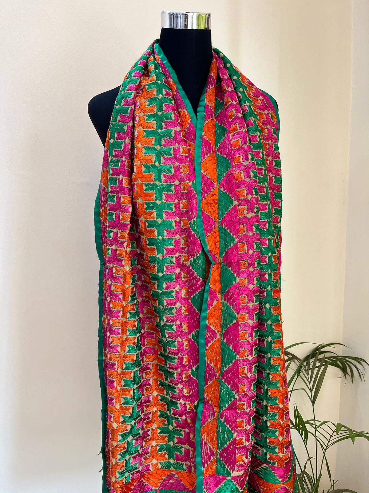 Handcrafted Phulkari Hand Embroidered Pure Khaddar cotton Stoles