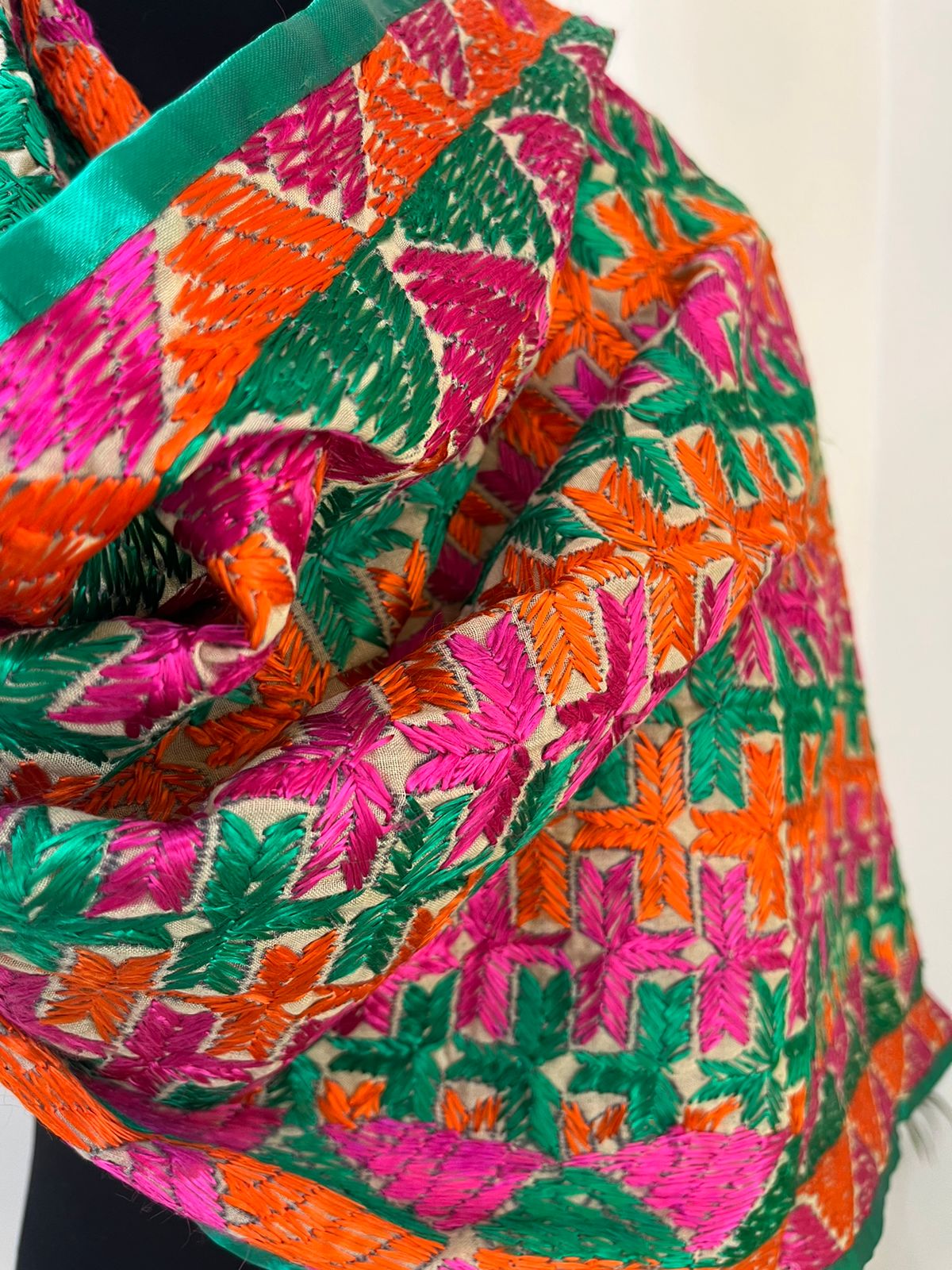 Handcrafted Phulkari Hand Embroidered Pure Khaddar cotton Stoles