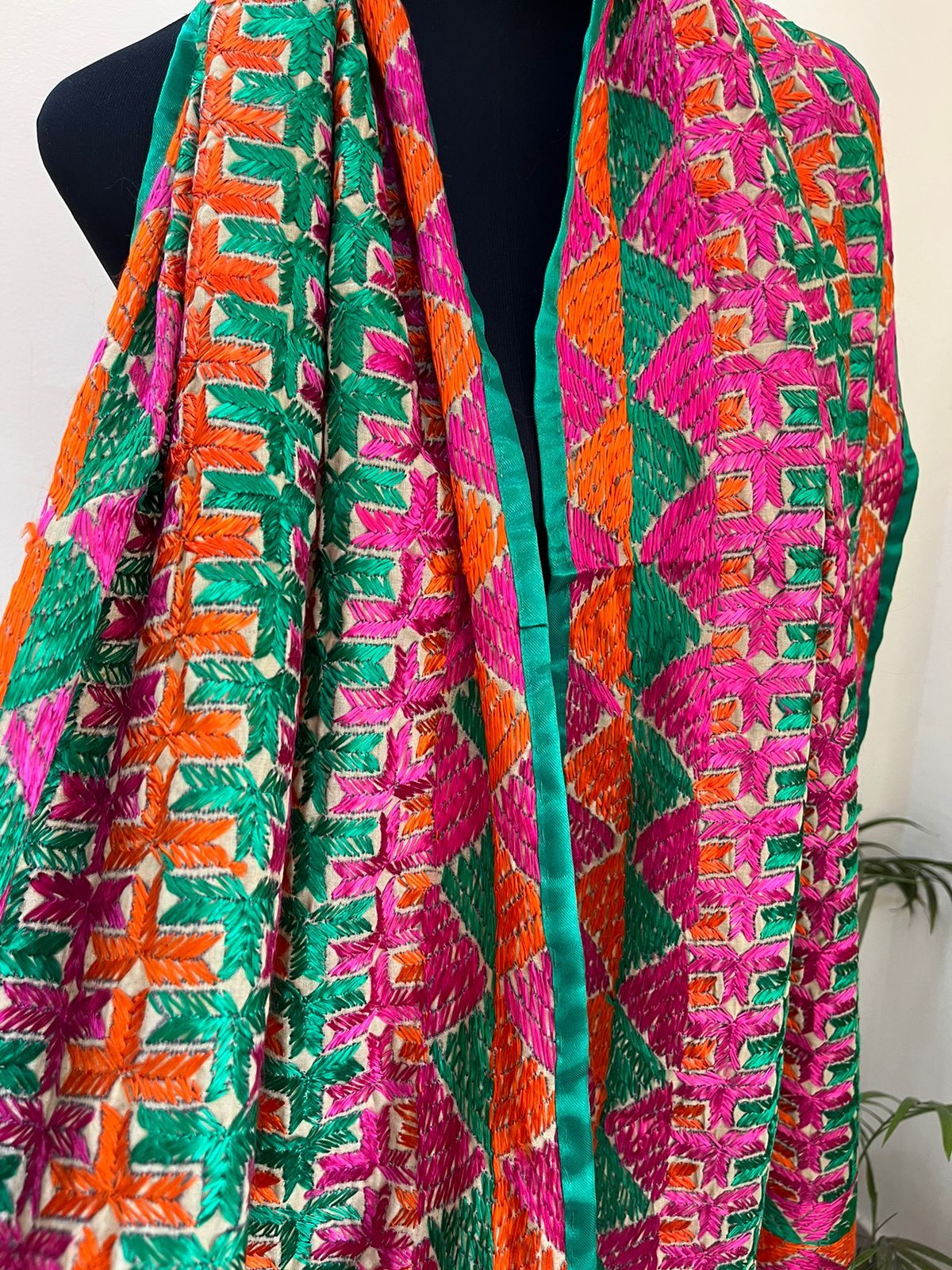Handcrafted Phulkari Hand Embroidered Pure Khaddar cotton Stoles