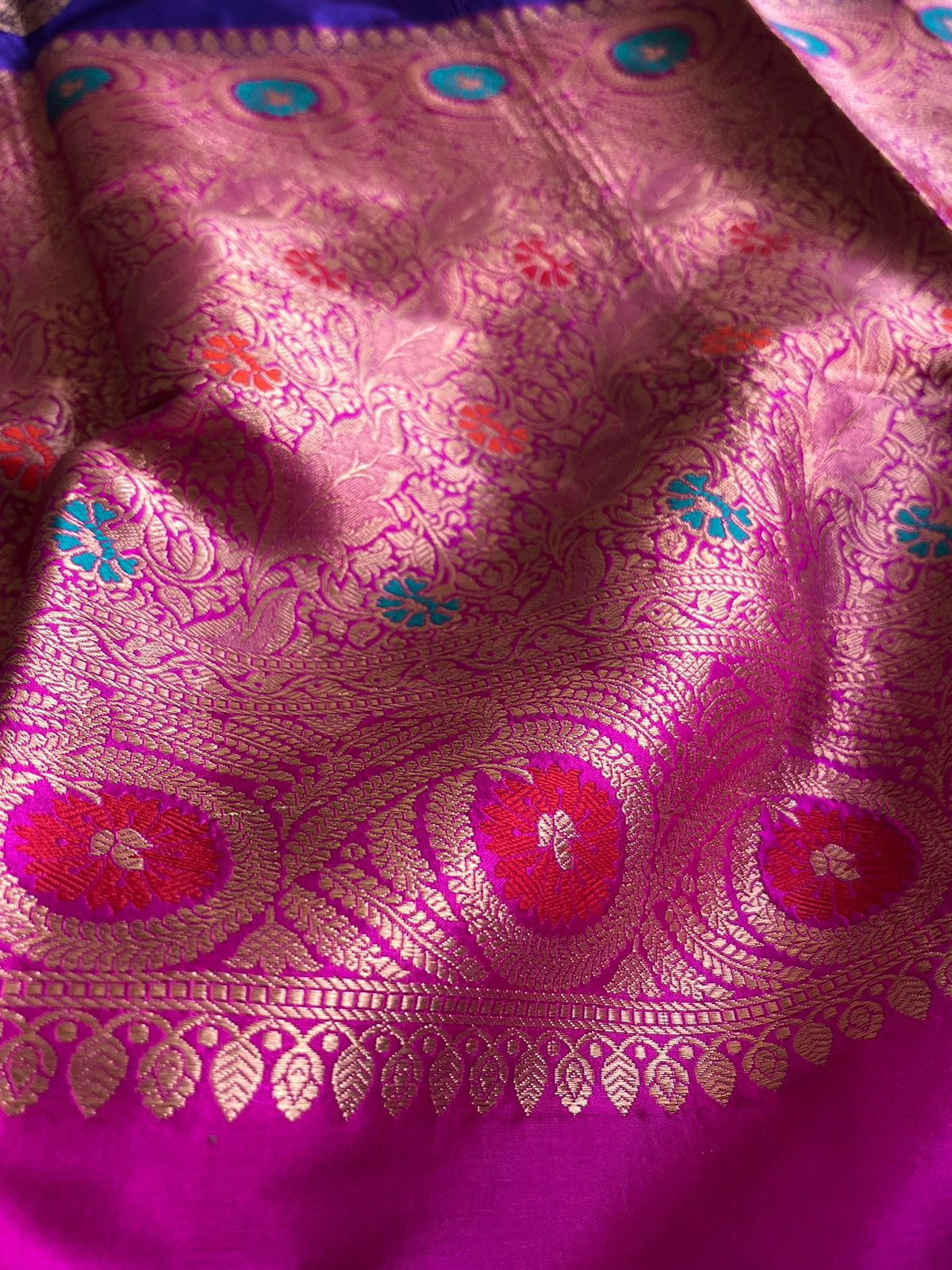 Pure Handloom Banarasi Katan Silk saree - Blue with Magenta