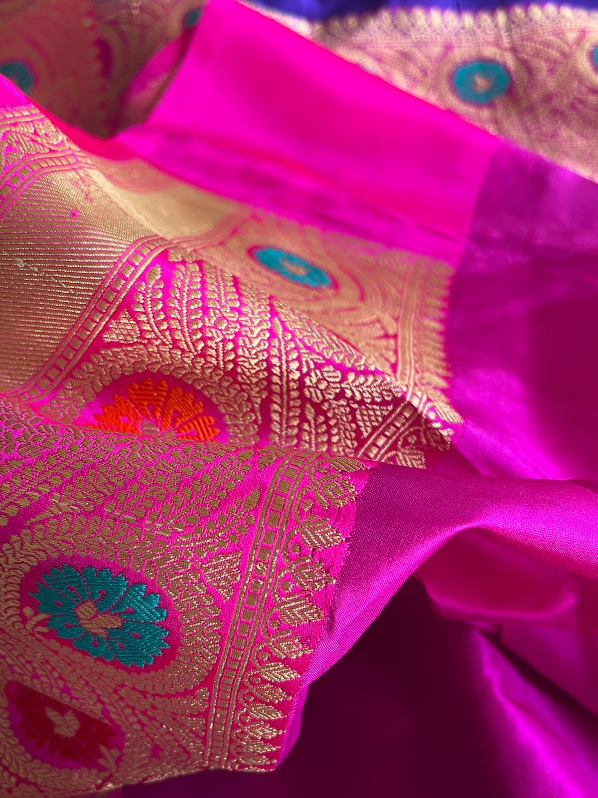 Pure Handloom Banarasi Katan Silk saree - Blue with Magenta