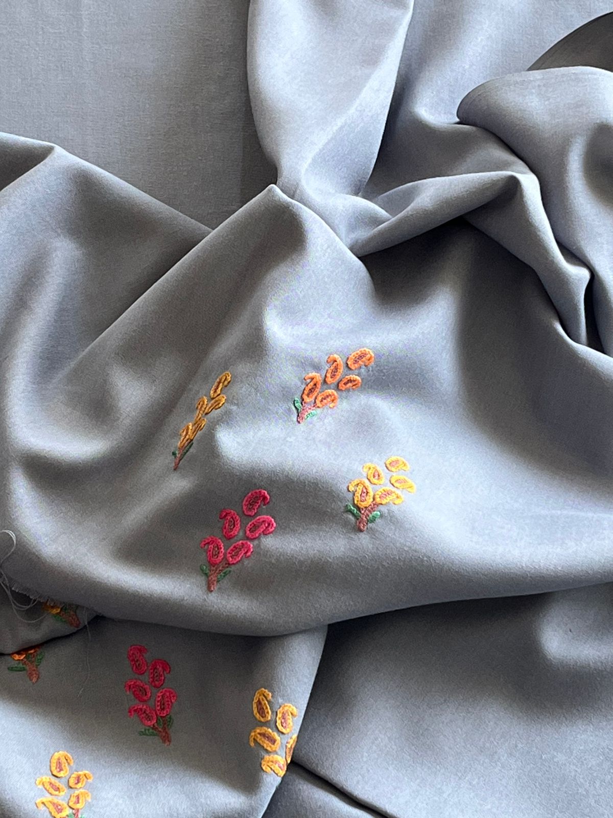 Beautiful Summer Cool Kurta and bottom set with hand Aari work - Grey