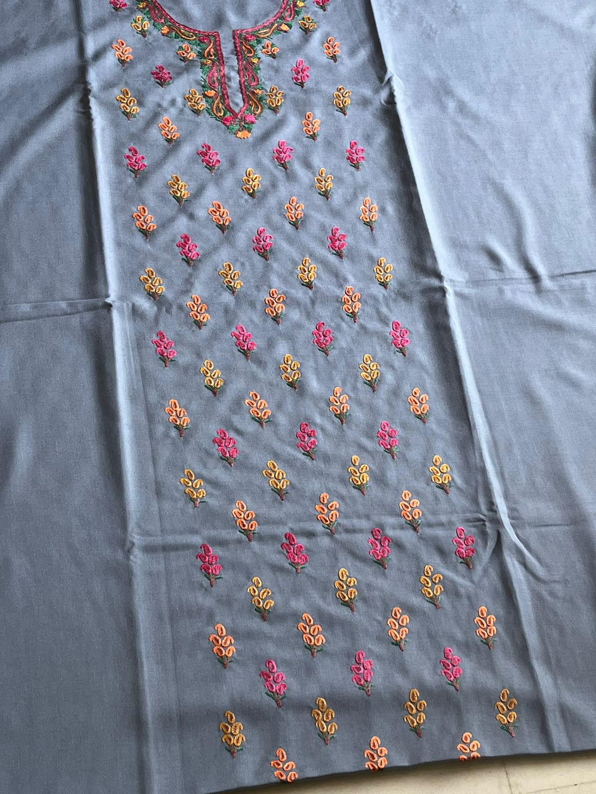 Beautiful Summer Cool Kurta and bottom set with hand Aari work - Grey