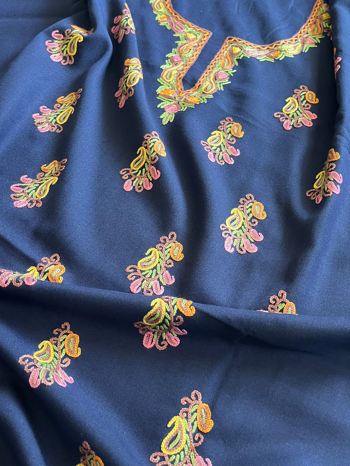 Beautiful Summer Cool Kurta and bottom set with hand Aari work - Navya Blue