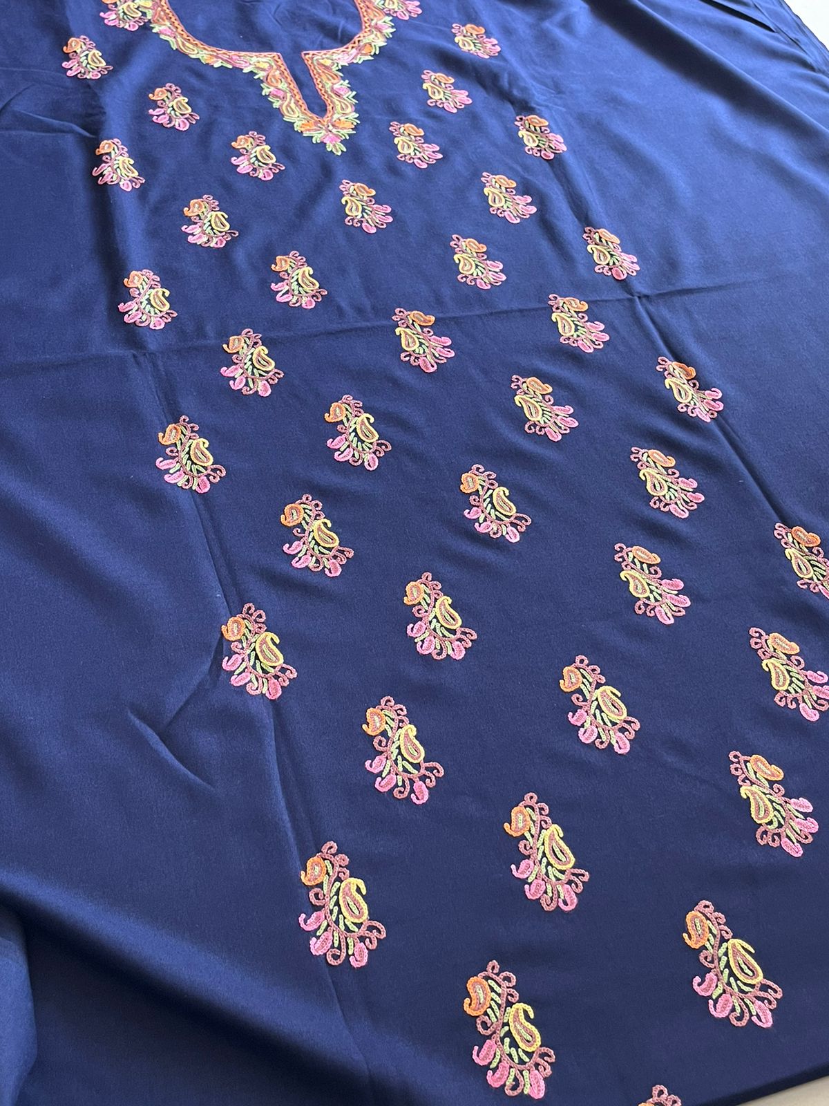 Beautiful Summer Cool Kurta and bottom set with hand Aari work - Navya Blue