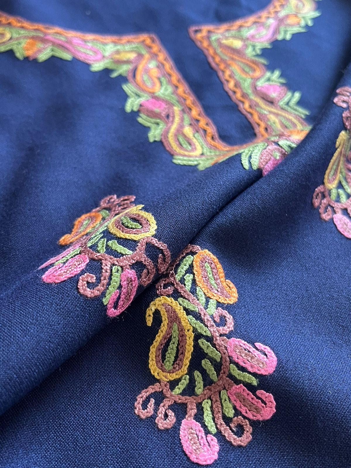 Beautiful Summer Cool Kurta and bottom set with hand Aari work - Navya Blue